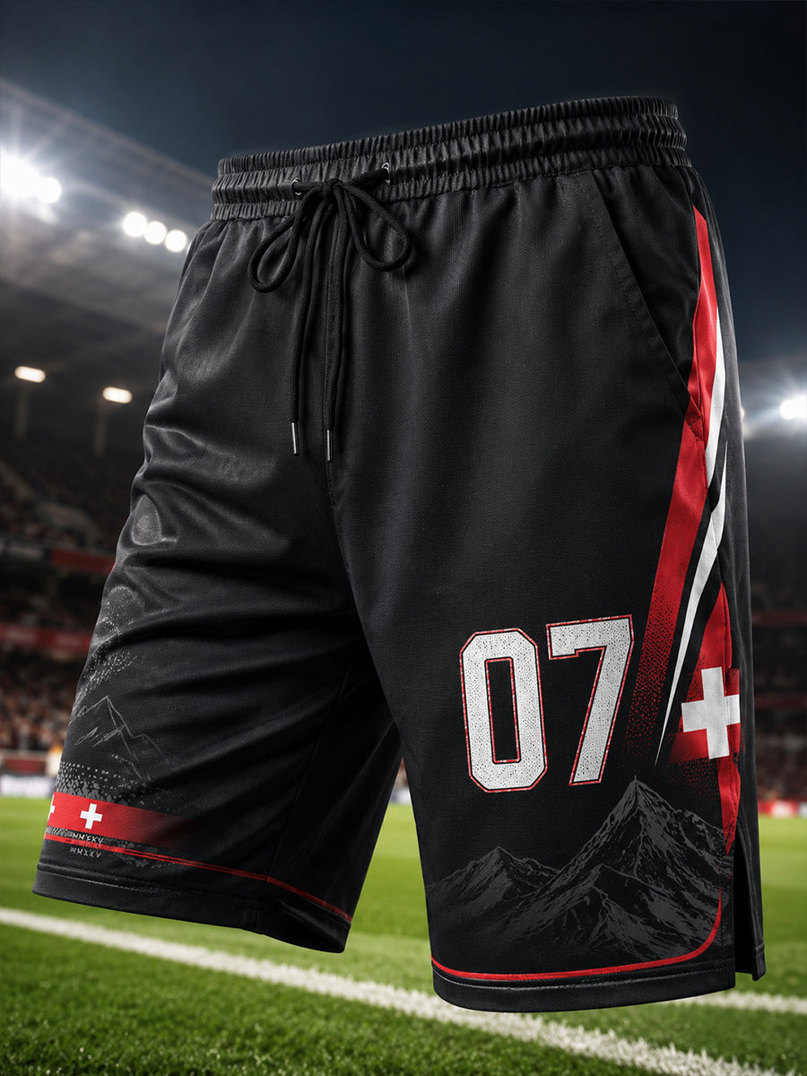 Herren-Shorts mit alpinem und fußballinspiriertem Print für sportliche Aktivitäten