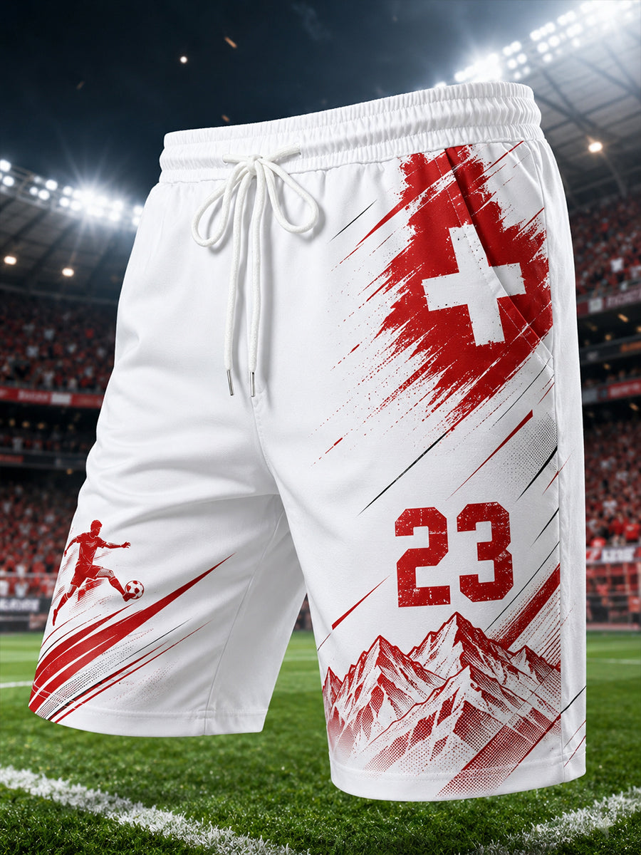 Herren-Shorts mit alpinem und fußballinspiriertem Print für sportliche Aktivitäten