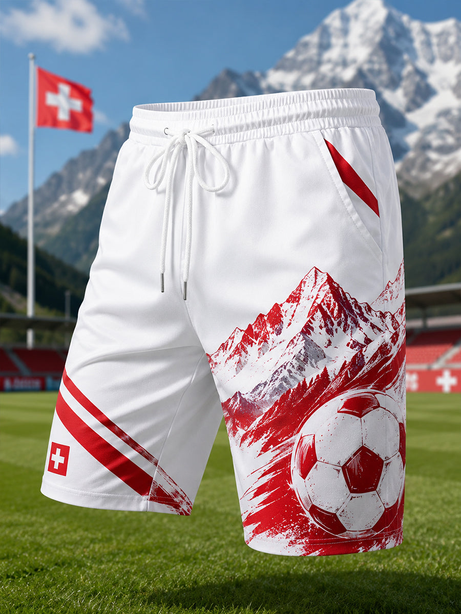 Herren-Shorts mit alpinem und fußballinspiriertem Print für sportliche Aktivitäten