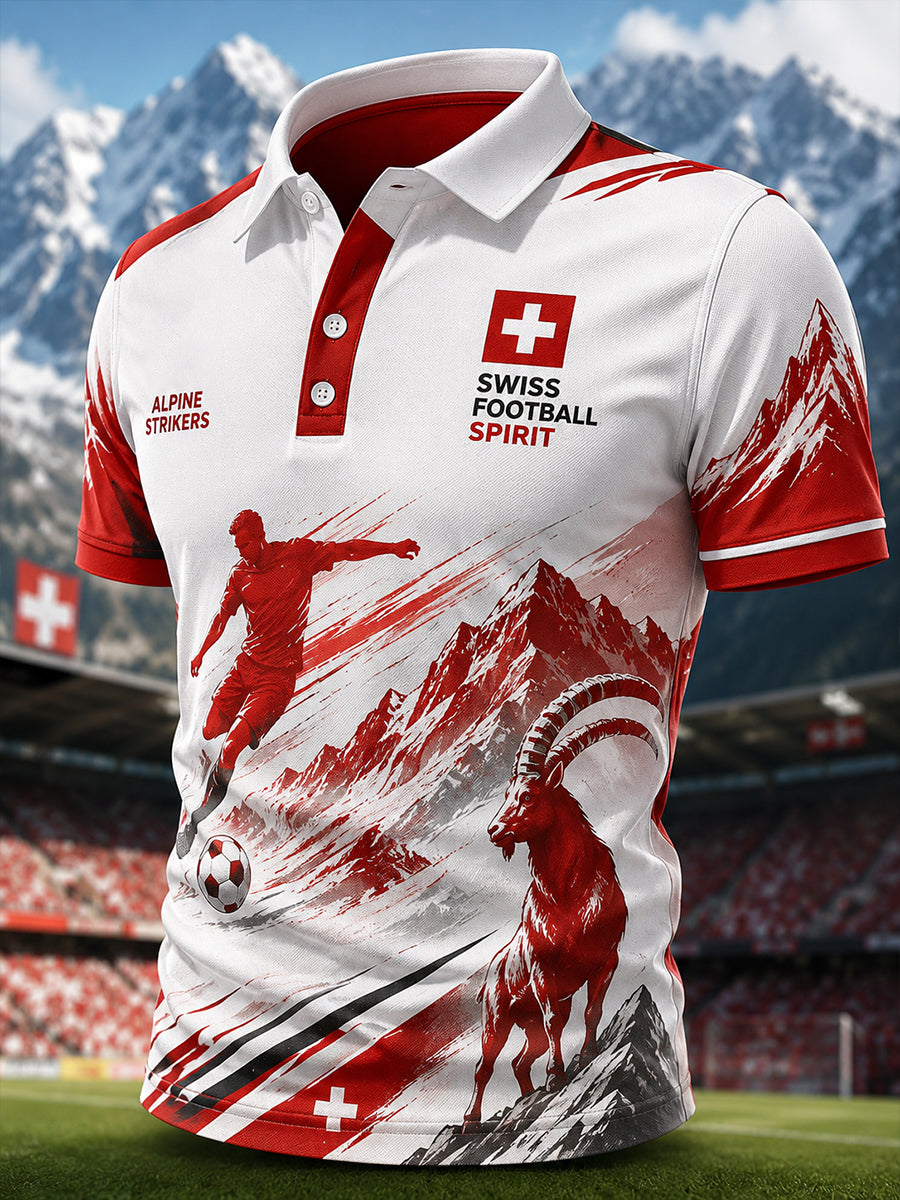 Kurzärmliges Herren-Polos hirt mit alpinem Fußball-inspirierten Print