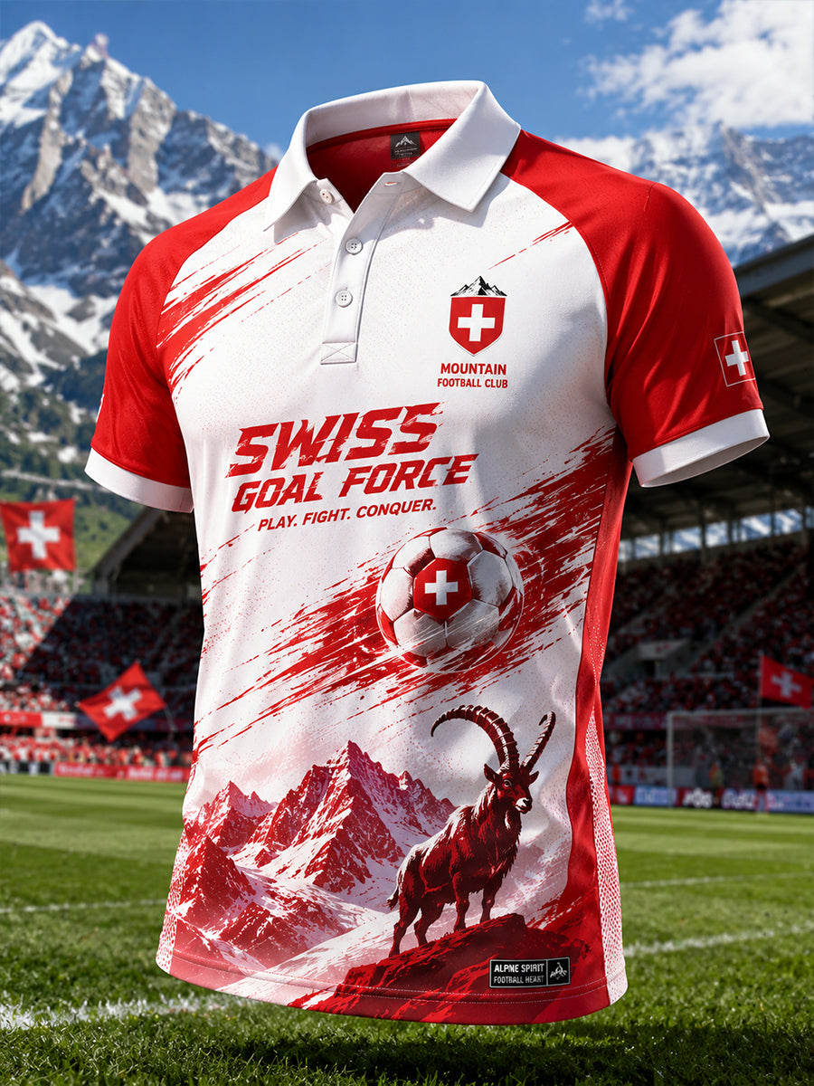 Herren-Poloshirt mit kurzen Raglanärmeln und alpinem, fußballinspiriertem Print