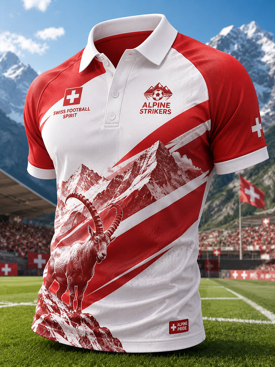 Herren-Poloshirt mit kurzen Raglanärmeln und alpinem, fußballinspiriertem Print