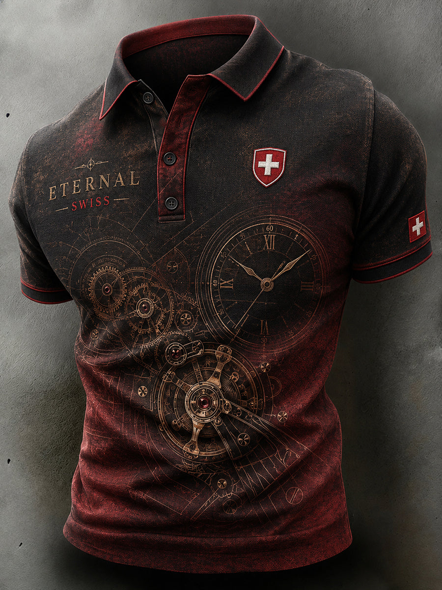 Herren-Poloshirt mit kurzen Ärmeln und Uhrendruck