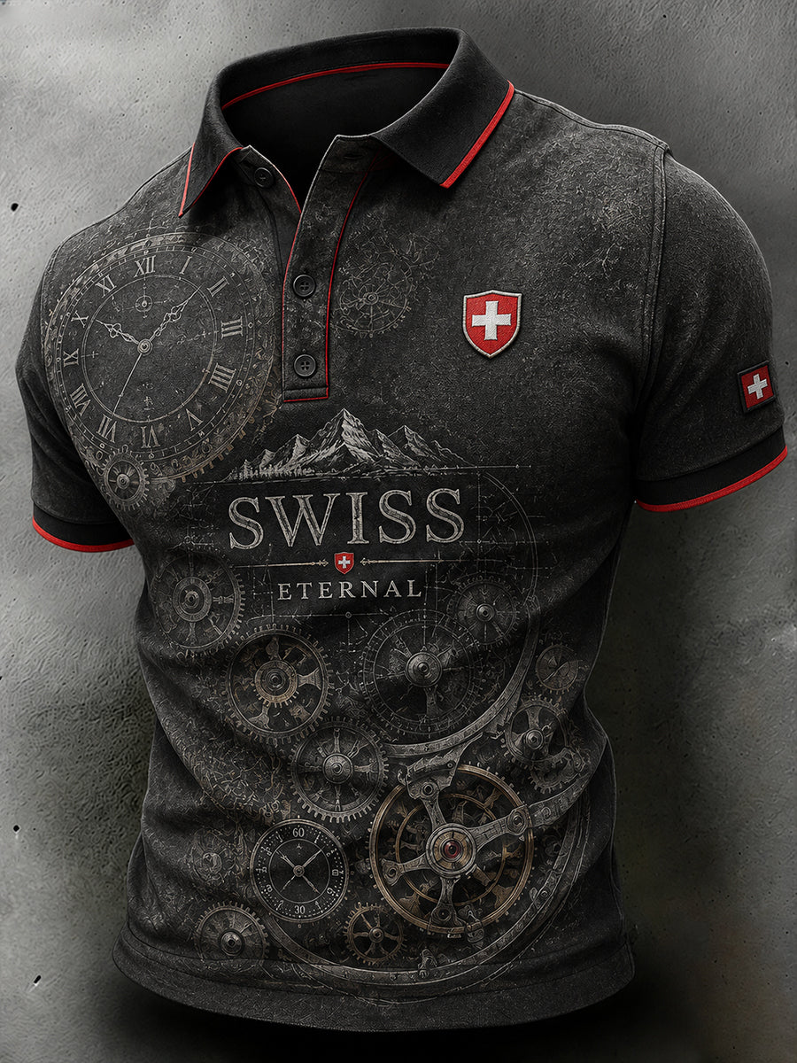 Herren-Poloshirt mit kurzen Ärmeln und Uhrendruck