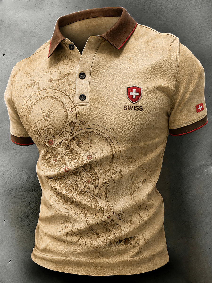 Herren-Poloshirt mit kurzen Ärmeln und Uhrendruck