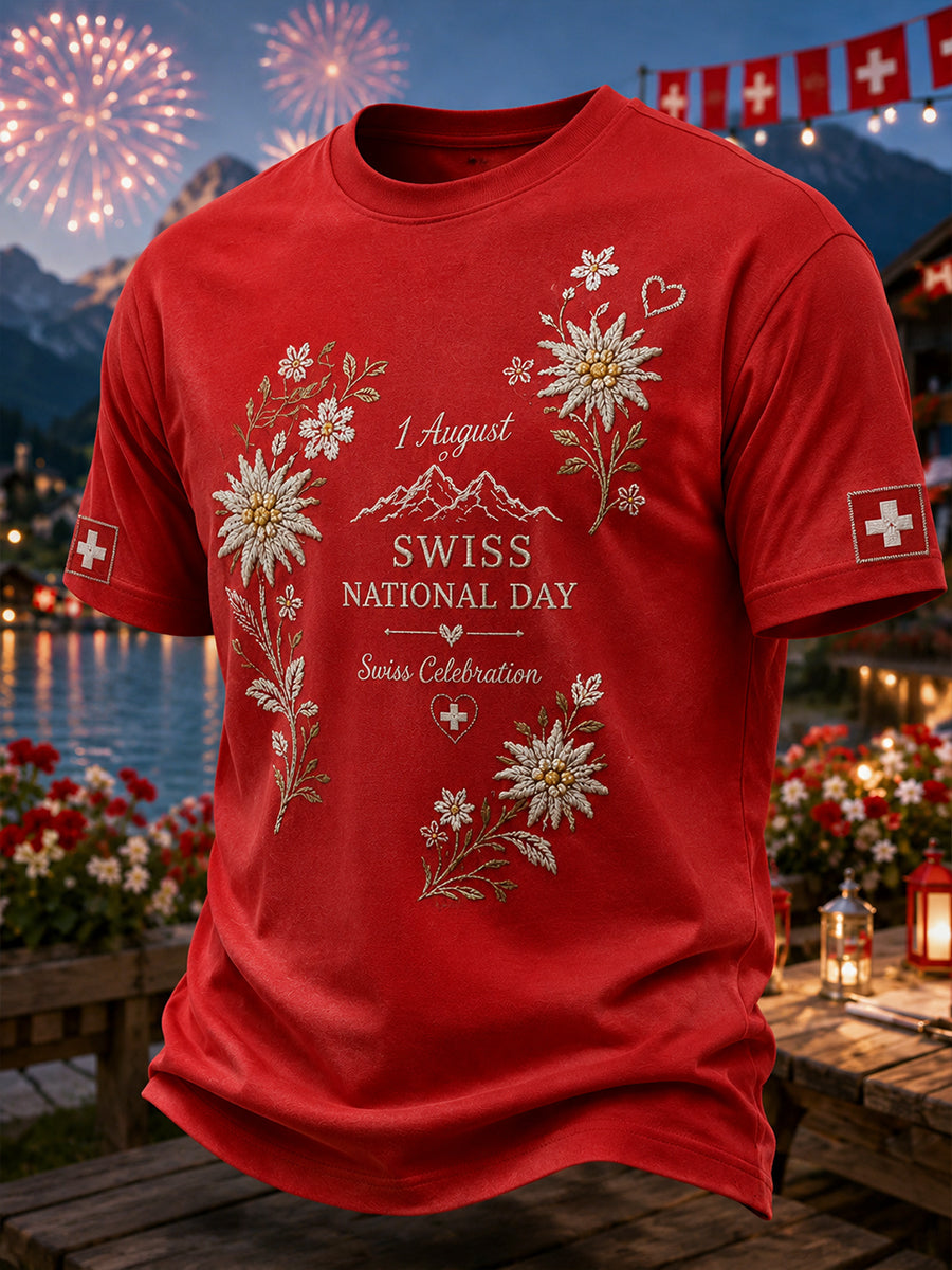 Grafisches Kurzarm-T-Shirt zur Feier des Nationalfeiertags der Männer