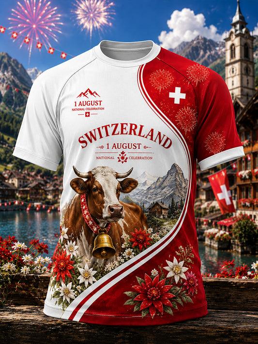 Grafisches Kurzarm-T-Shirt zur Feier des Nationalfeiertags der Männer