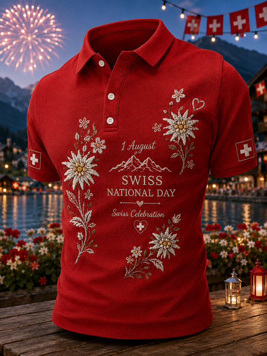 Grafisches Kurzarm-Poloshirt zur Feier des Nationalfeiertags der Männer