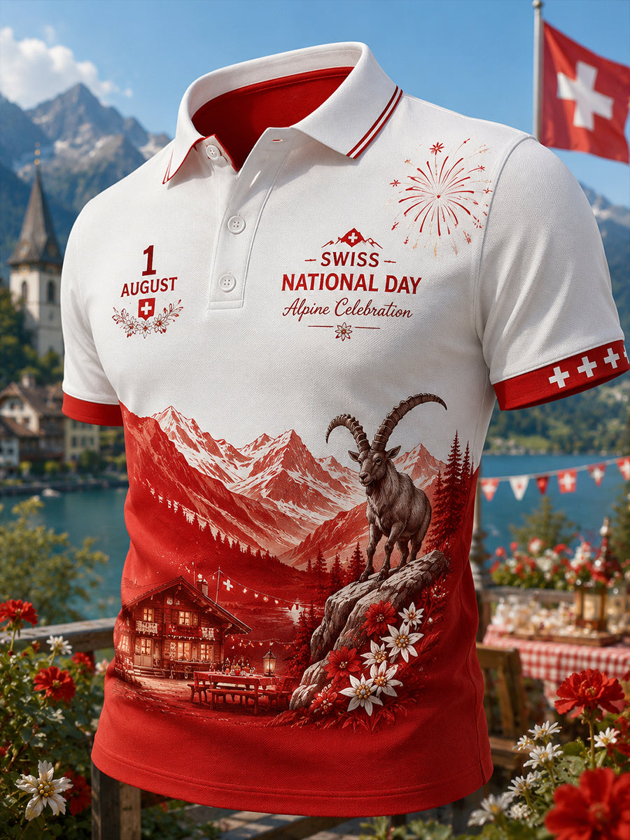 Grafisches Kurzarm-Poloshirt zur Feier des Nationalfeiertags der Männer