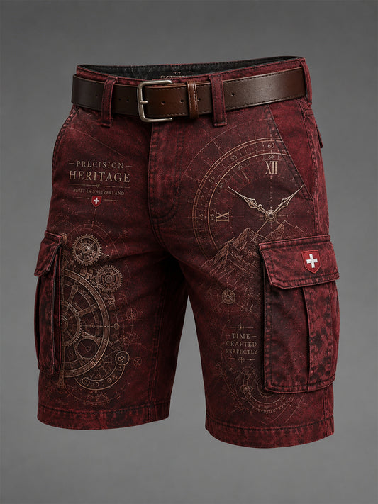 Herren-Vintage-Uhr-Print cropped Cargo-Shorts