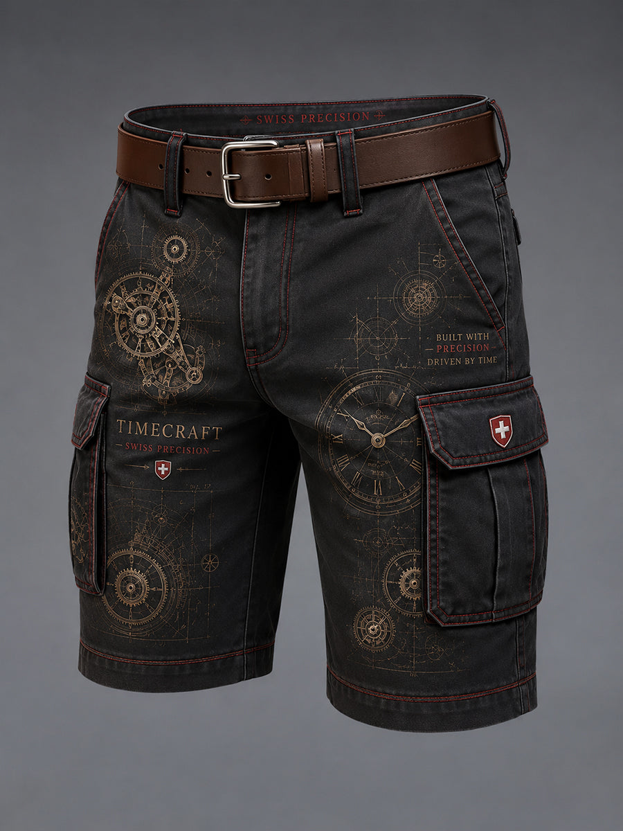 Herren-Vintage-Uhr-Print cropped Cargo-Shorts