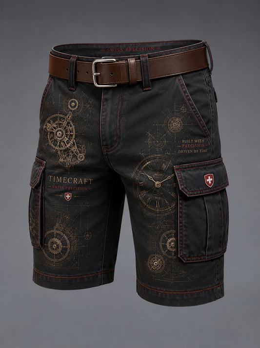 Herren-Vintage-Uhr-Print cropped Cargo-Shorts