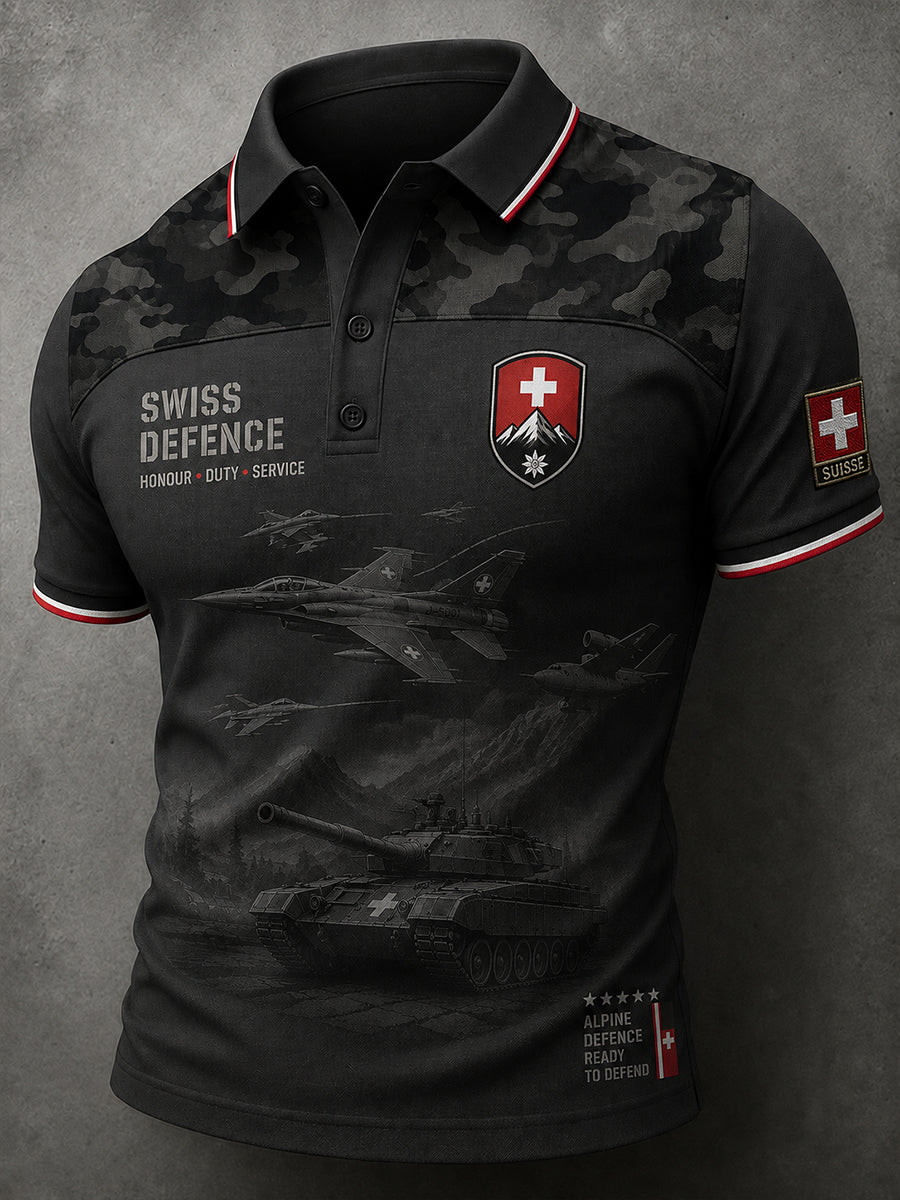 Herren-Poloshirt mit kurzen Ärmeln und Camouflage-Print im Militärstil