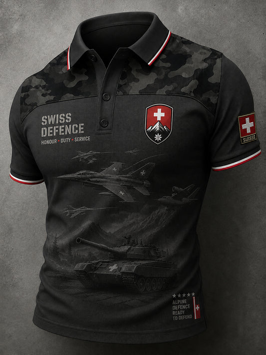 Herren-Poloshirt mit kurzen Ärmeln und Camouflage-Print im Militärstil