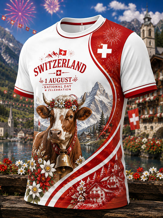 Grafisches Kurzarm-T-Shirt zur Feier des Nationalfeiertags der Männer