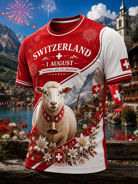 Grafisches Kurzarm-T-Shirt zur Feier des Nationalfeiertags der Männer