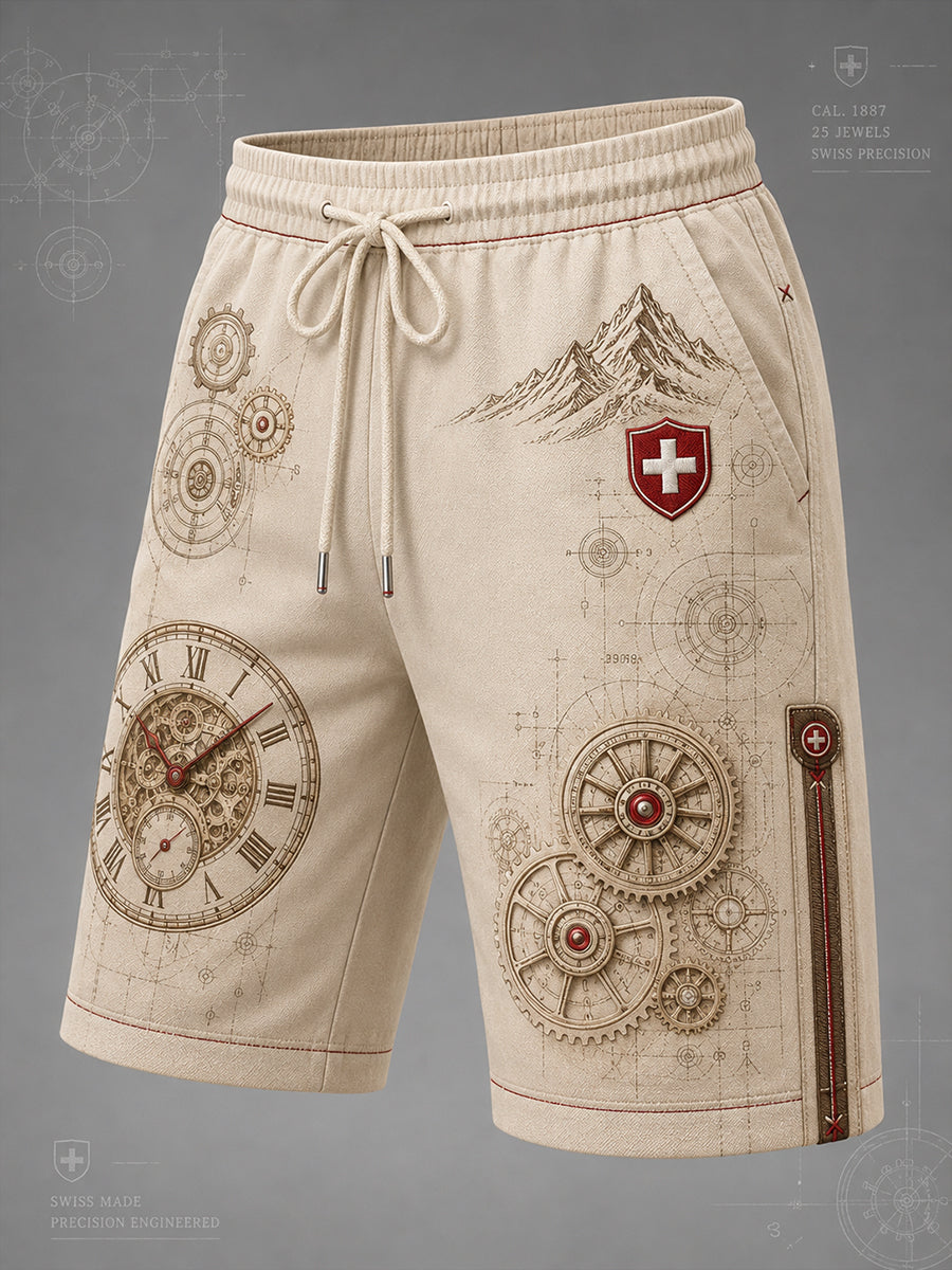 Lässige Herren-Shorts mit Vintage-Print im Uhrendesign