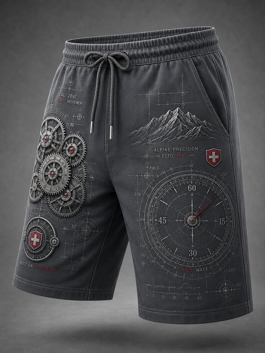 Lässige Herren-Shorts mit Vintage-Print im Uhrendesign