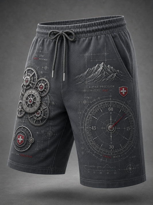 Lässige Herren-Shorts mit Vintage-Print im Uhrendesign