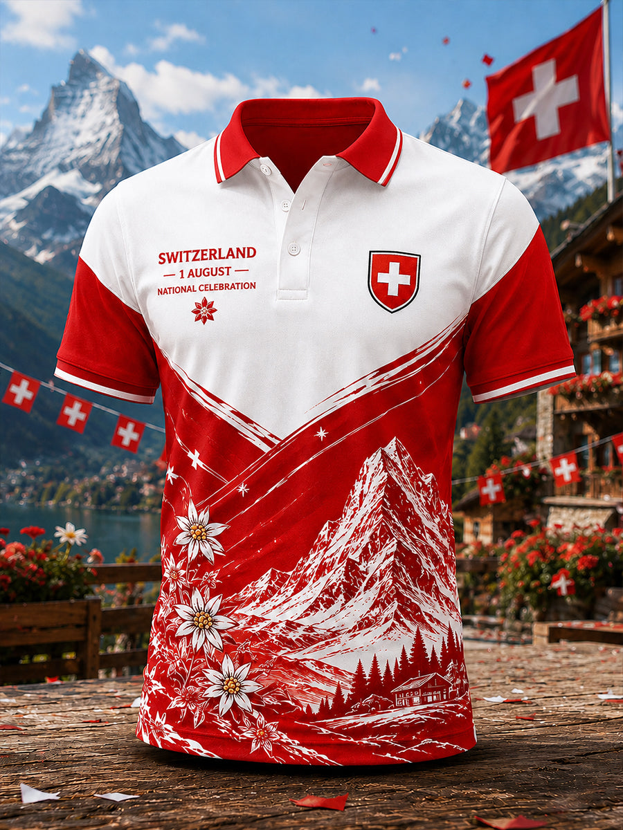 Grafisches Kurzarm-Poloshirt zur Feier des Nationalfeiertags der Männer
