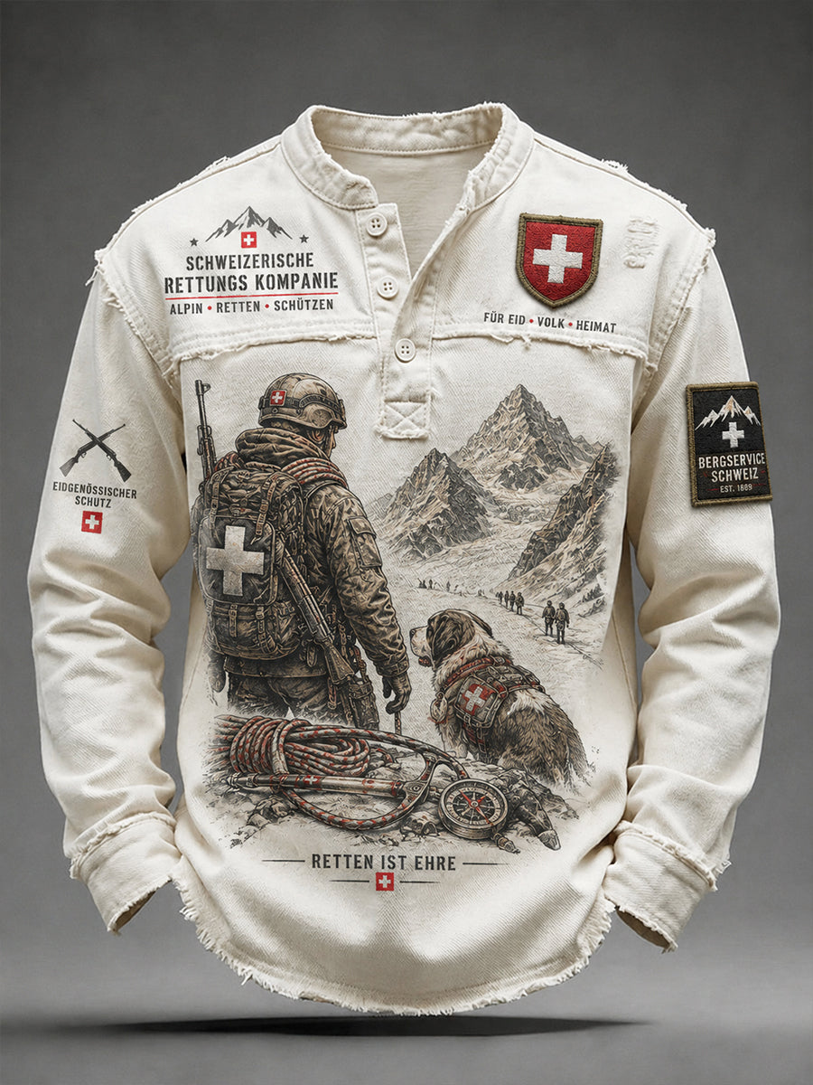 Herren-Longsleeve mit alpinem, militärinspiriertem Print