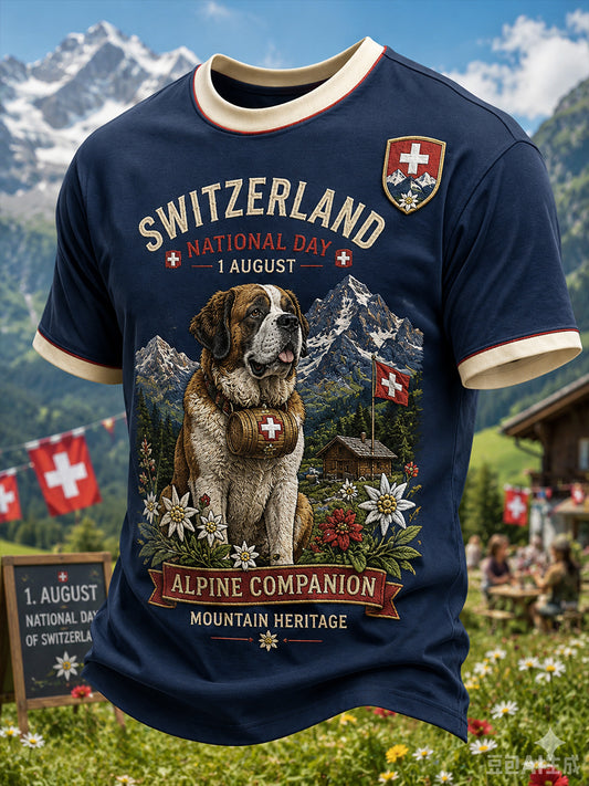 Grafisches Kurzarm-T-Shirt zur Feier des Nationalfeiertags der Männer
