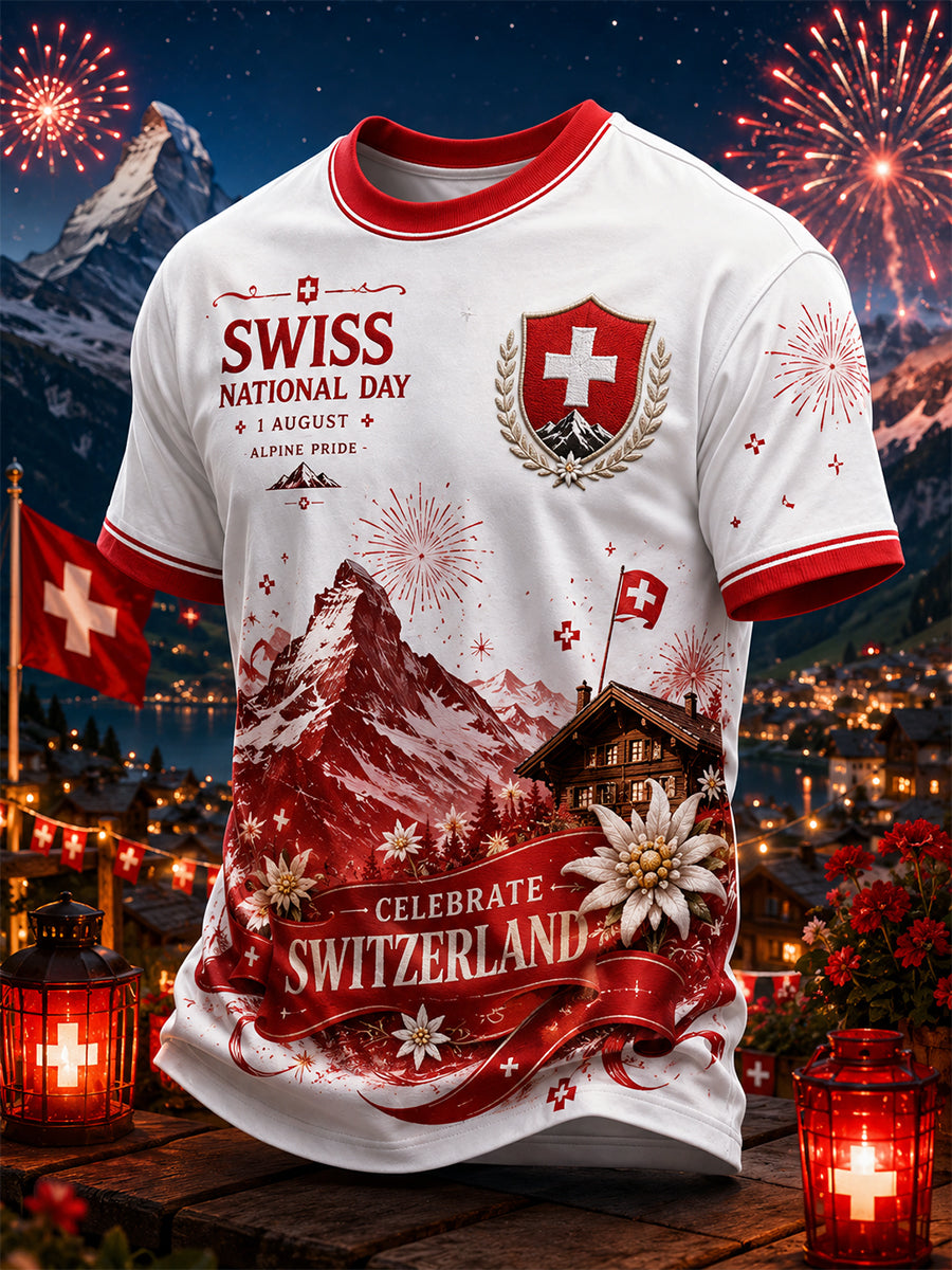 Grafisches Kurzarm-T-Shirt zur Feier des Nationalfeiertags der Männer