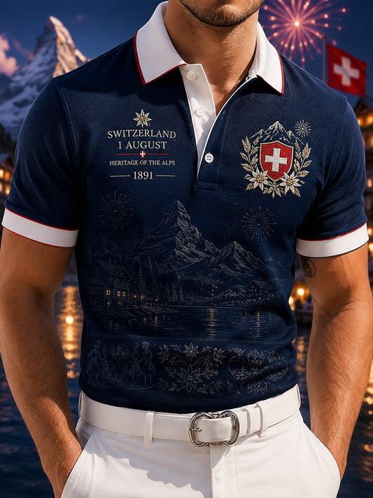 Grafisches Kurzarm-Poloshirt zur Feier des Nationalfeiertags der Männer