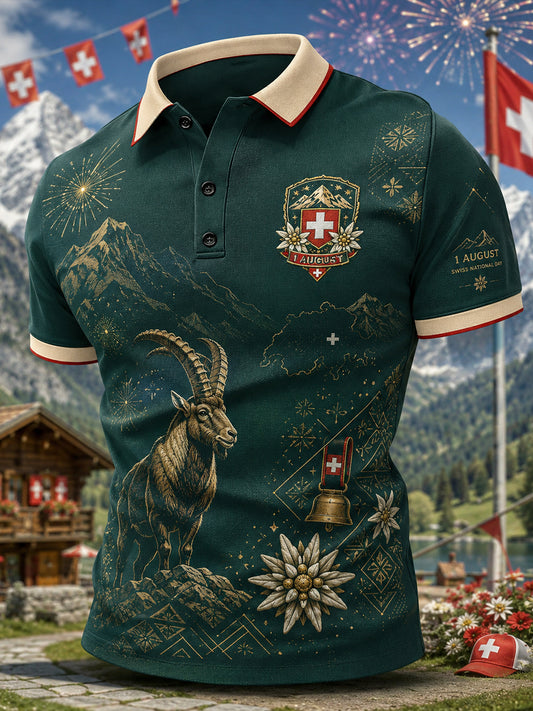 Grafisches Kurzarm-Poloshirt zur Feier des Nationalfeiertags der Männer