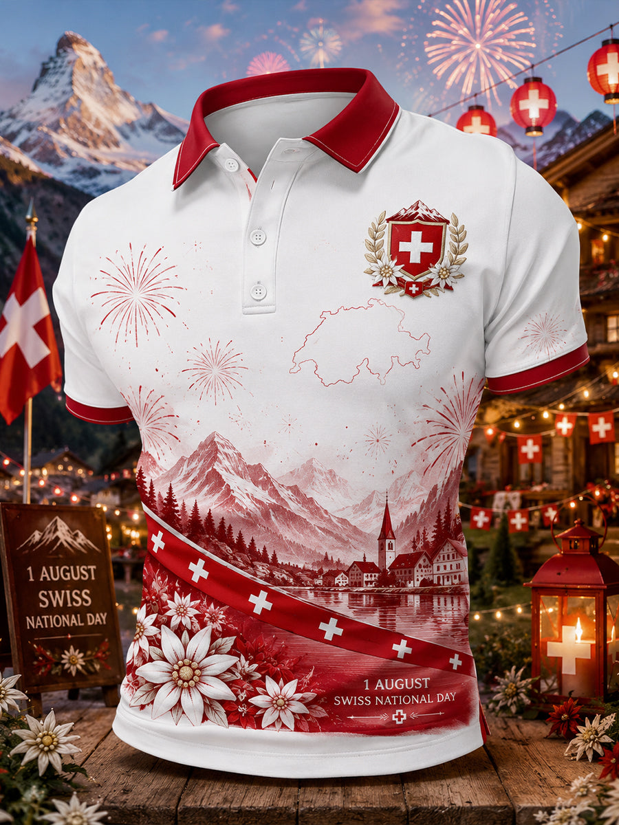 Grafisches Kurzarm-Poloshirt zur Feier des Nationalfeiertags der Männer