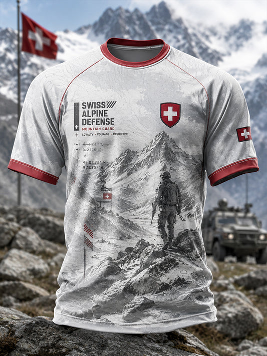 Herren-Raglan-T-Shirt mit kurzen Ärmeln und Vintage-Print im Militärstil