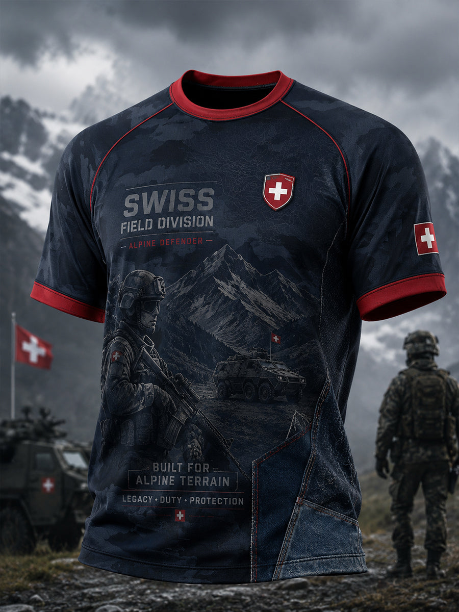 Herren-Raglan-T-Shirt mit kurzen Ärmeln und Vintage-Print im Militärstil