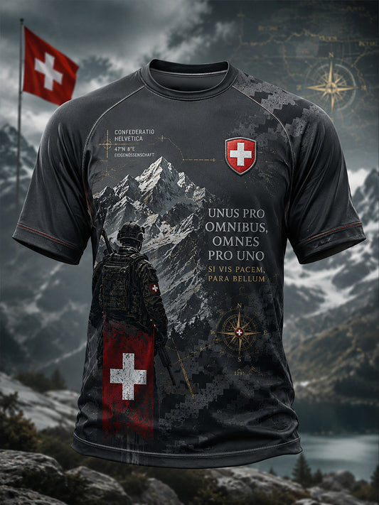 Herren-Raglan-T-Shirt mit kurzen Ärmeln und militärstilvollem Print