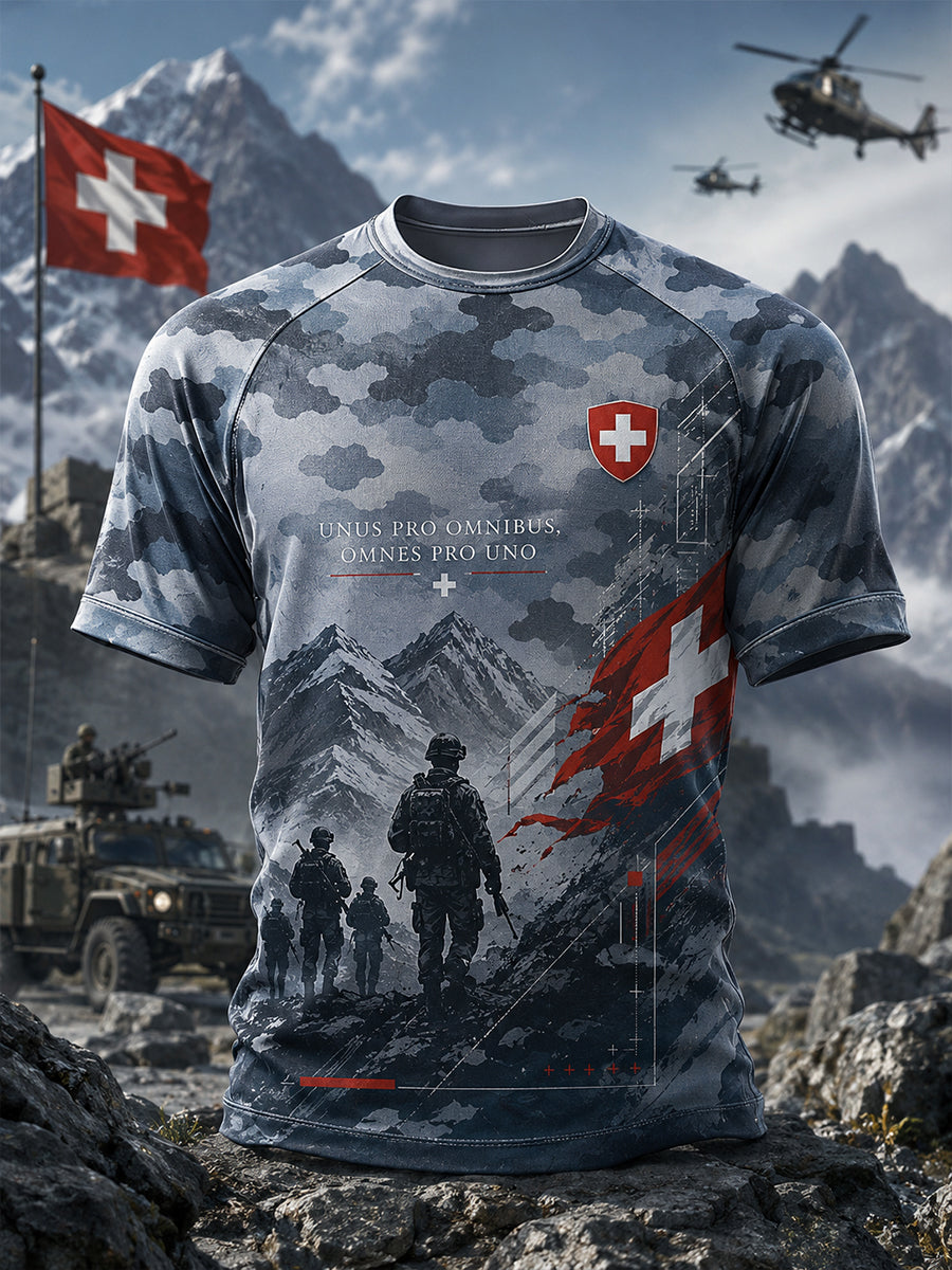 Herren-Raglan-T-Shirt mit kurzen Ärmeln und militärstilvollem Print