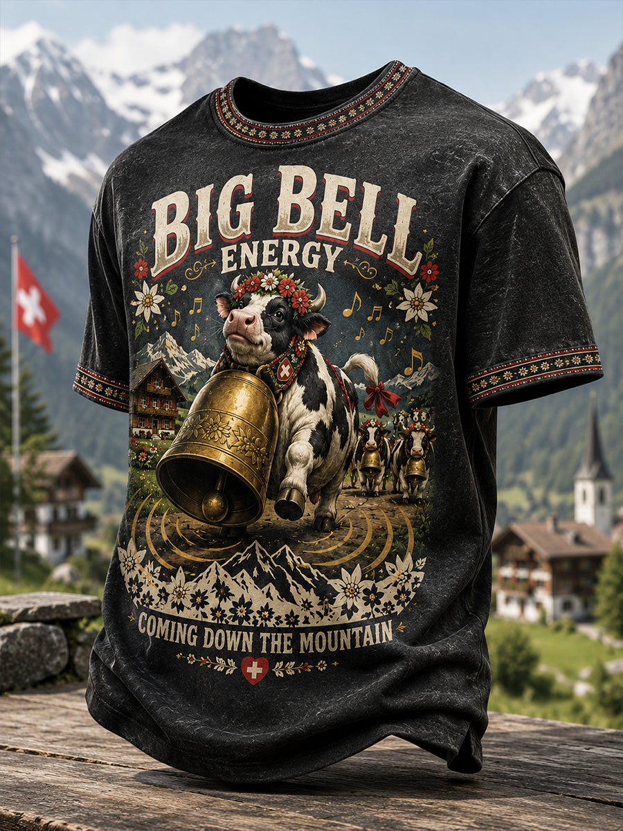 Herren Alpabzug Lustige Kuh Kunst Bedrucktes T-Shirt
