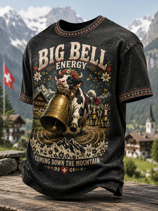 Herren Alpabzug Lustige Kuh Kunst Bedrucktes T-Shirt