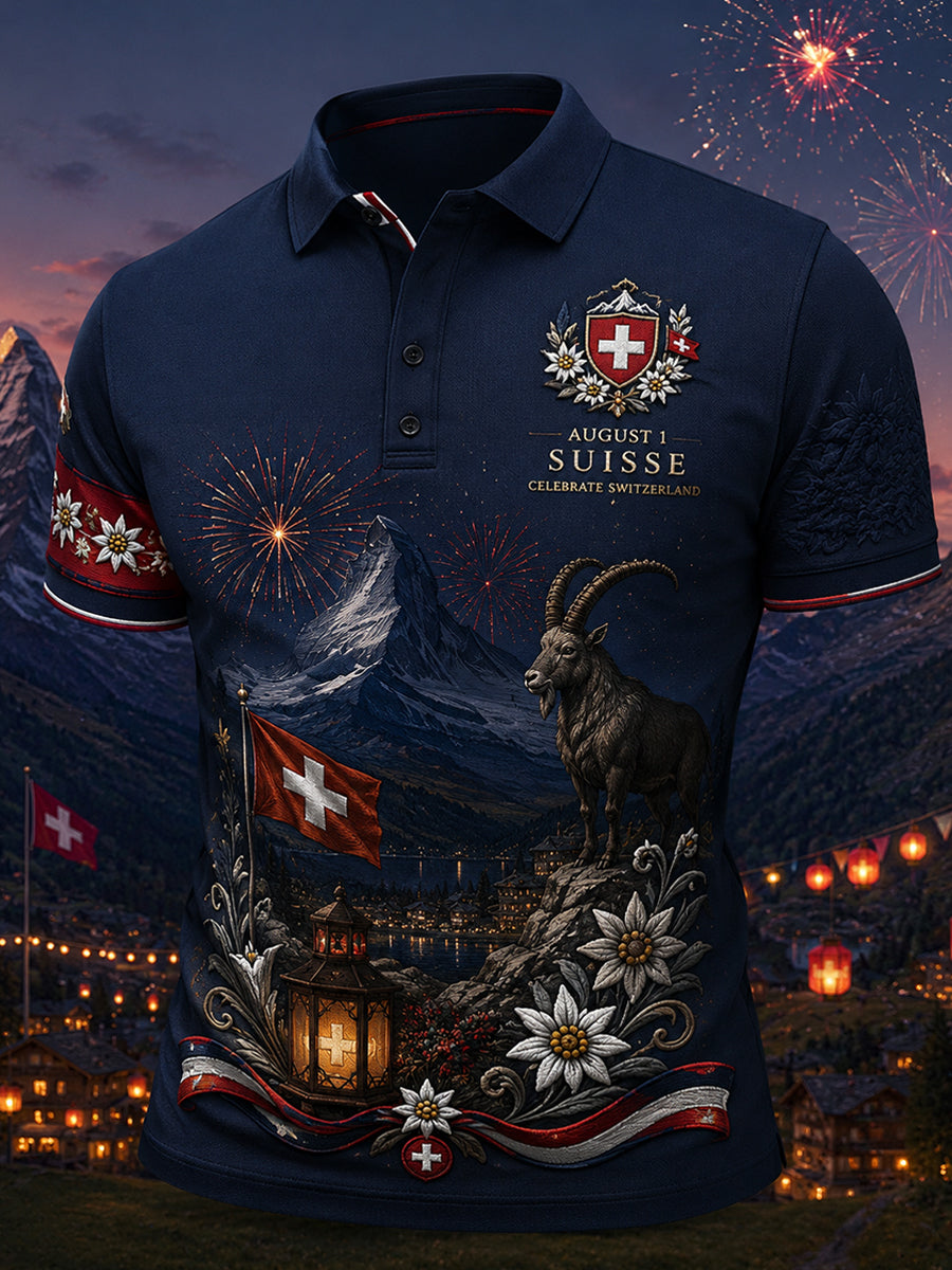 Grafisches Kurzarm-Poloshirt zur Feier des Nationalfeiertags der Männer