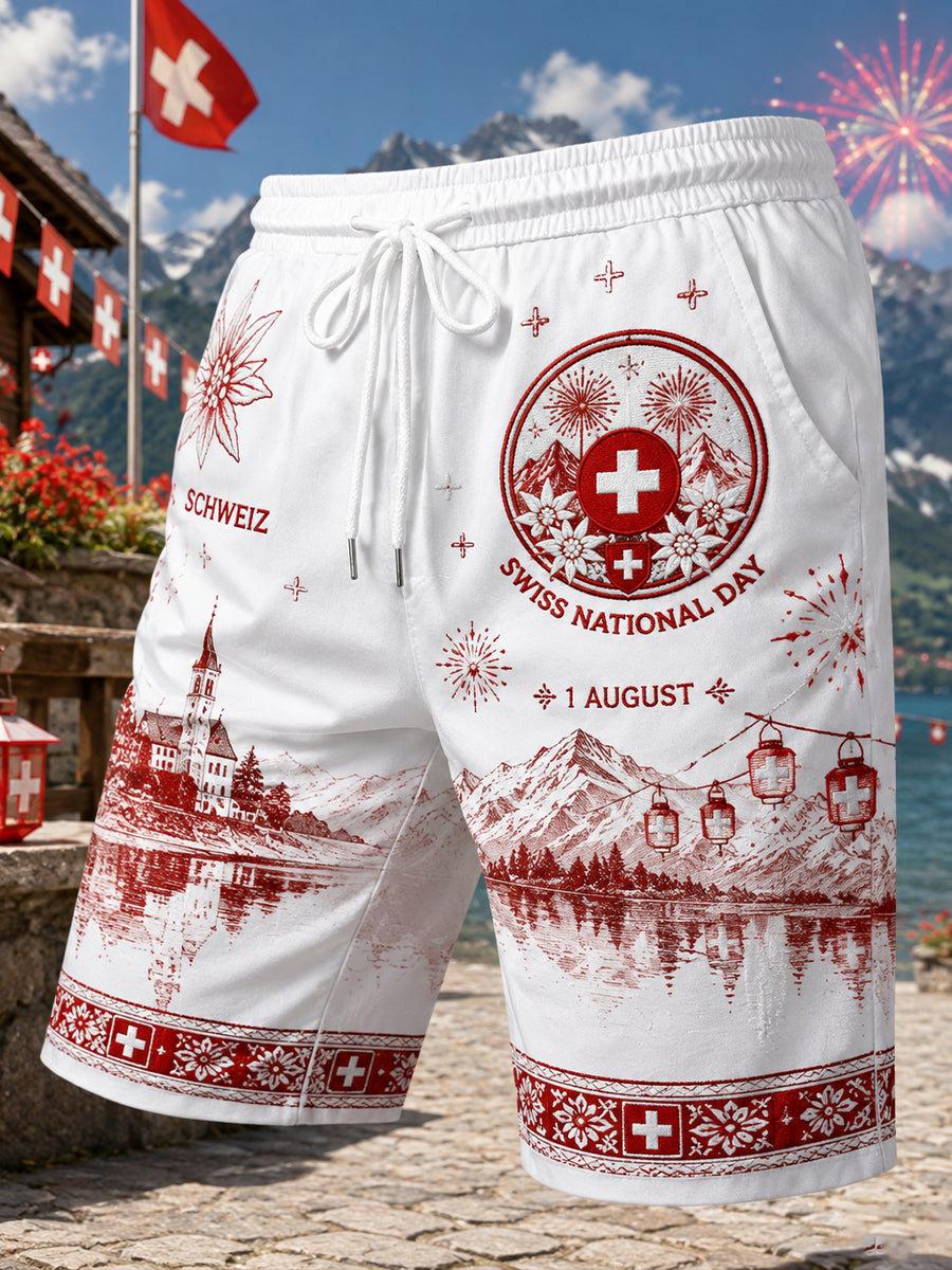 Lässige Kurzhose mit bedrucktem Herren-Feiertagsmotiv