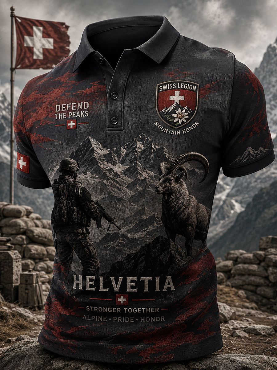 Herren-Poloshirt mit kurzen Ärmeln und Camouflage-Print im Militärstil