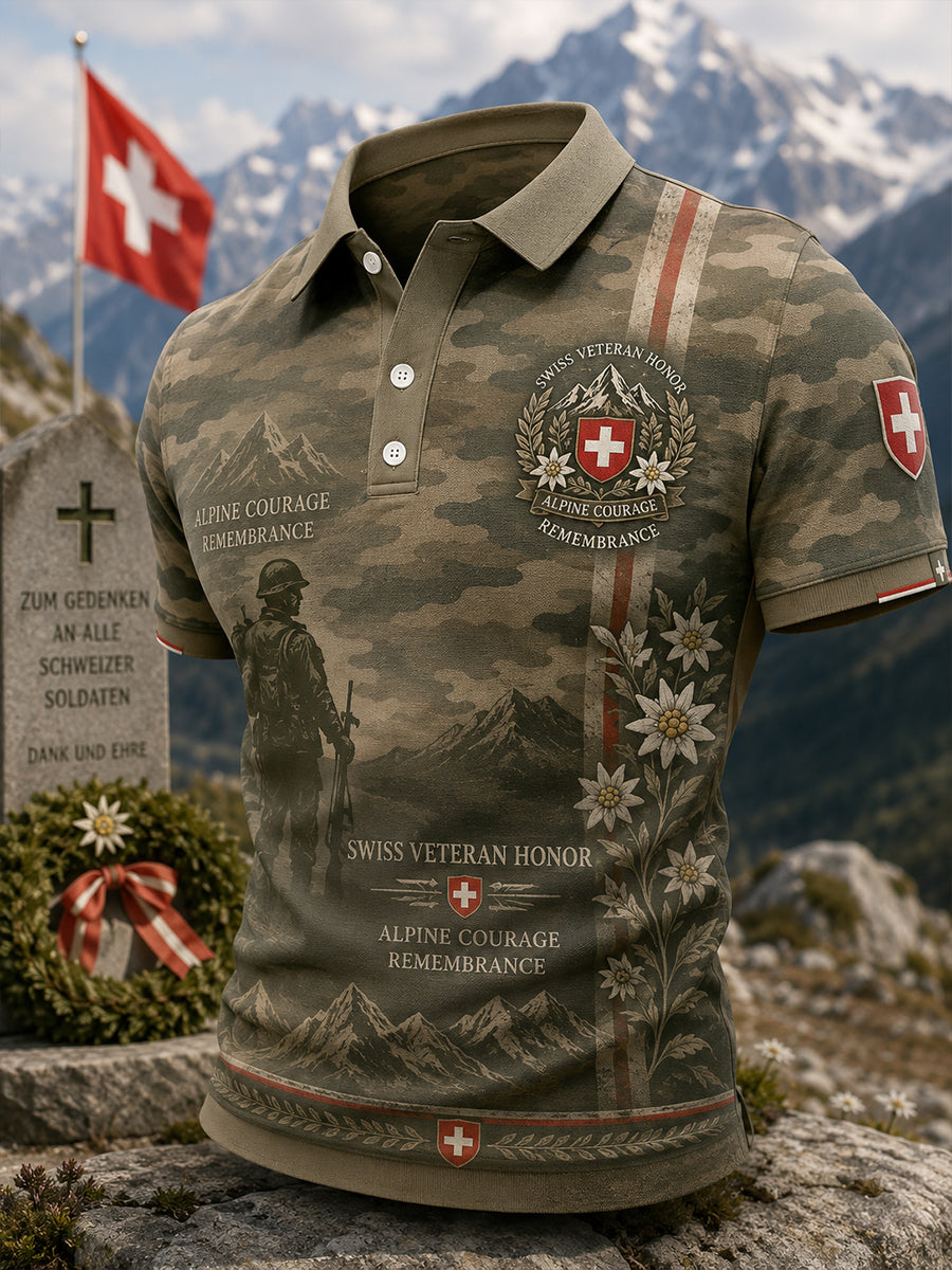 Herren-Poloshirt mit kurzen Ärmeln und Camouflage-Print im Militärstil