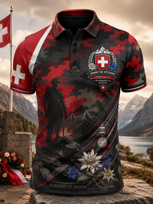 Herren-Poloshirt mit kurzen Ärmeln und Camouflage-Print im Militärstil