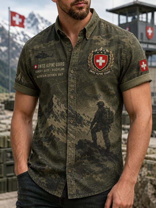 Herren-Hemd mit kurzen Ärmeln, Camouflage- und Militär-Prints