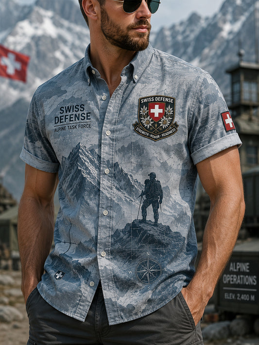 Herren-Hemd mit kurzen Ärmeln, Camouflage- und Militär-Prints