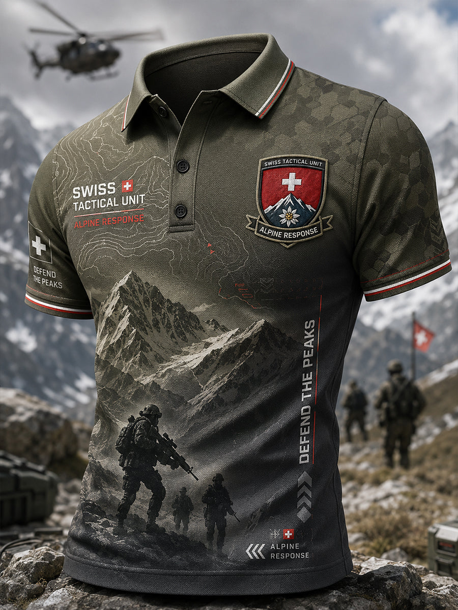 Herren-Poloshirt mit kurzen Ärmeln und Vintage-Print im Militärstil