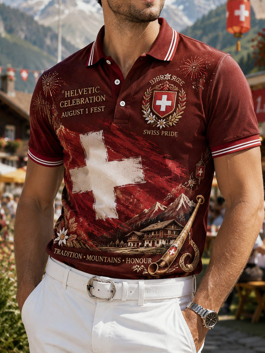Herren-Poloshirt mit kurzen Ärmeln und Aufdruck zum Nationalfeiertag