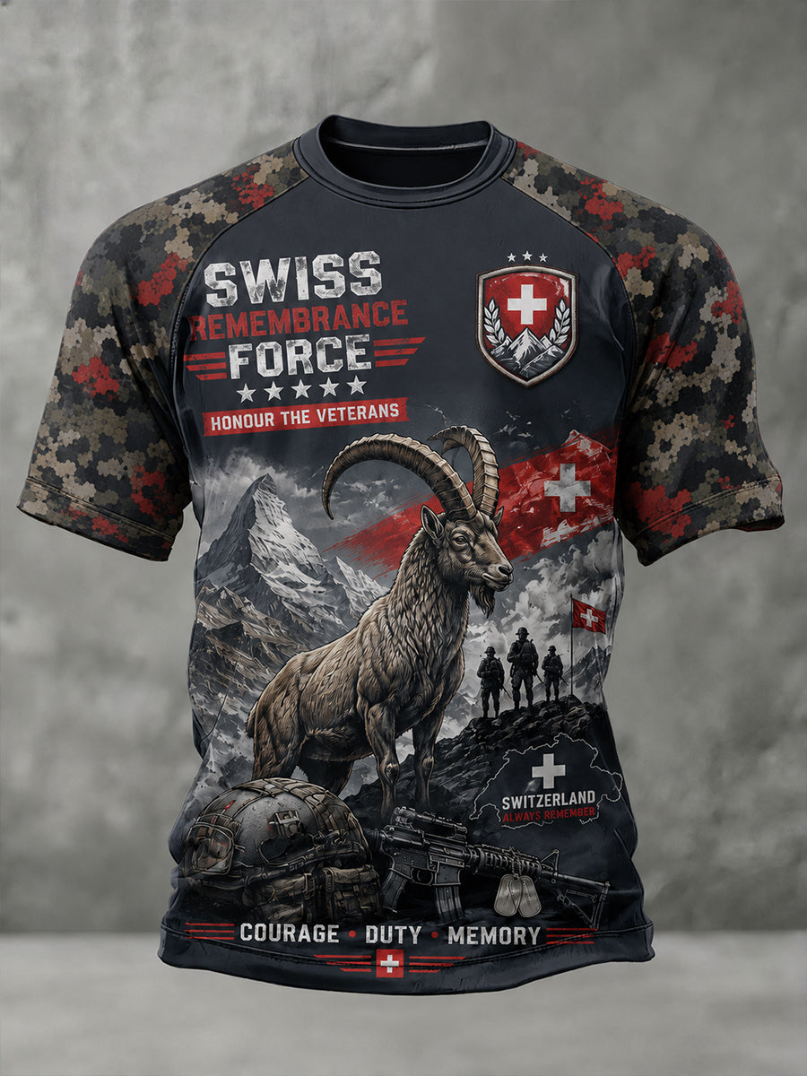 Herren-Raglan-T-Shirt mit kurzen Ärmeln und Camouflage-Print im Militärstil