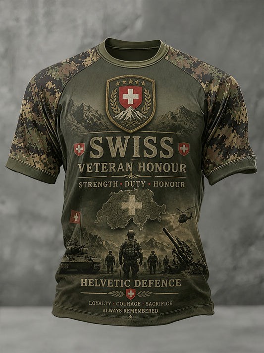 Herren-Raglan-T-Shirt mit kurzen Ärmeln und Camouflage-Print im Militärstil