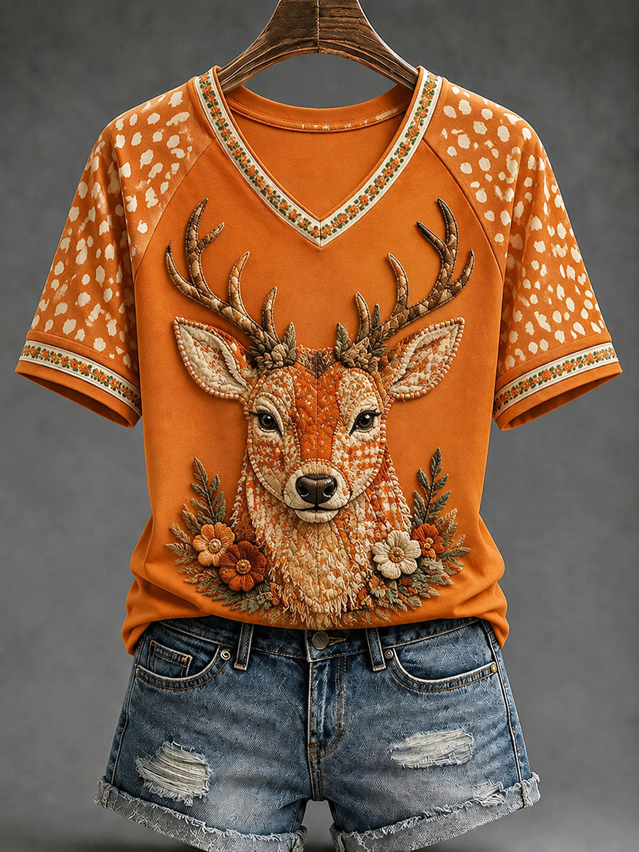 T-Shirt mit Herbst-Deer-Print für Damen