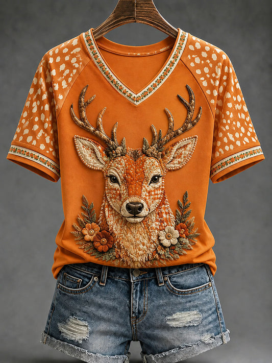 T-Shirt mit Herbst-Deer-Print für Damen