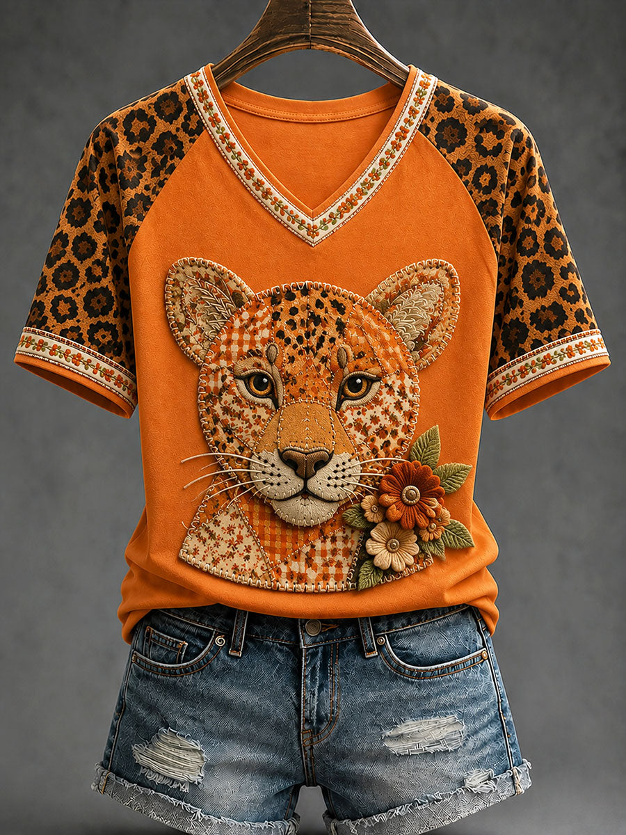 Herbst-T-Shirt mit Leoparden muster für Damen